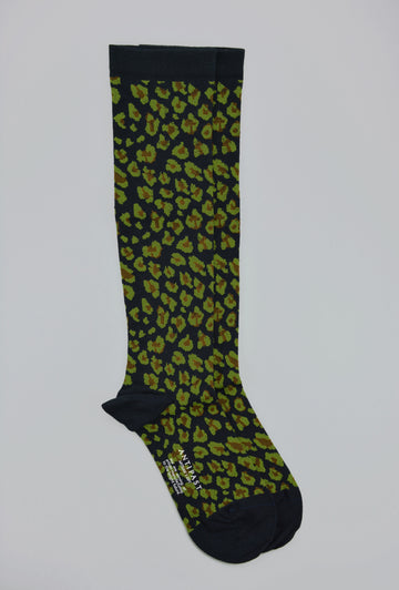 Antipast<p>compression leopard<p>knee high cotton sock<p>navy