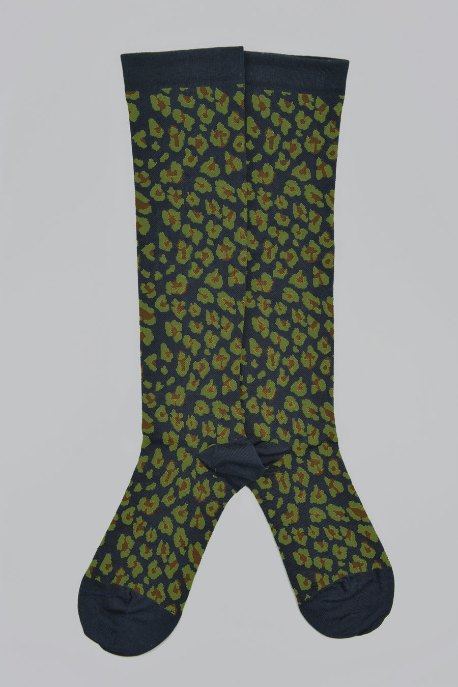 Antipast<p>compression leopard<p>knee high cotton sock<p>navy