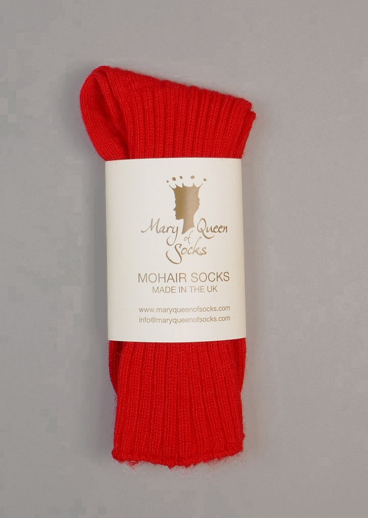 Mary Queen of Socks<p>Sussex loose top<p>mohair crew socks<p>red