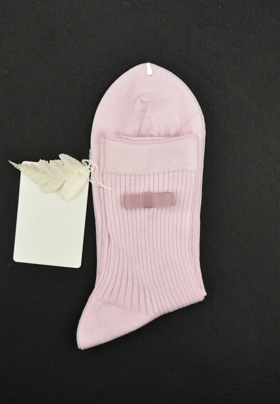 Antipast<p>ribbon<p>cotton ankle sock<p>pale pink