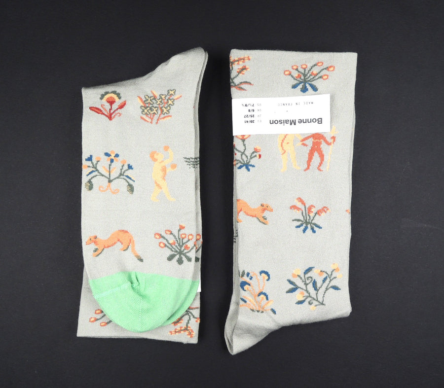 Bonne Maison<p>mille fleur<p>cotton crew socks